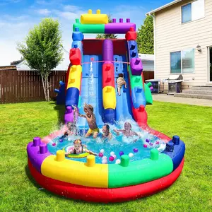 Inflatable Water Slide for Backyard, 22.47 x 9.84 x 10.83 Inch Outdoor Water Play Set with Powerful Blower, Spray Water and Splash Pool, Heavy-Duty Safe Water Park for Kids Adults Backyard Summer Fun