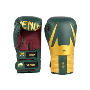 Venum Reverso Boxing Gloves in Emerald Green & Gold with Adjustable Straps and Snake Fangs for Enhanced Protection