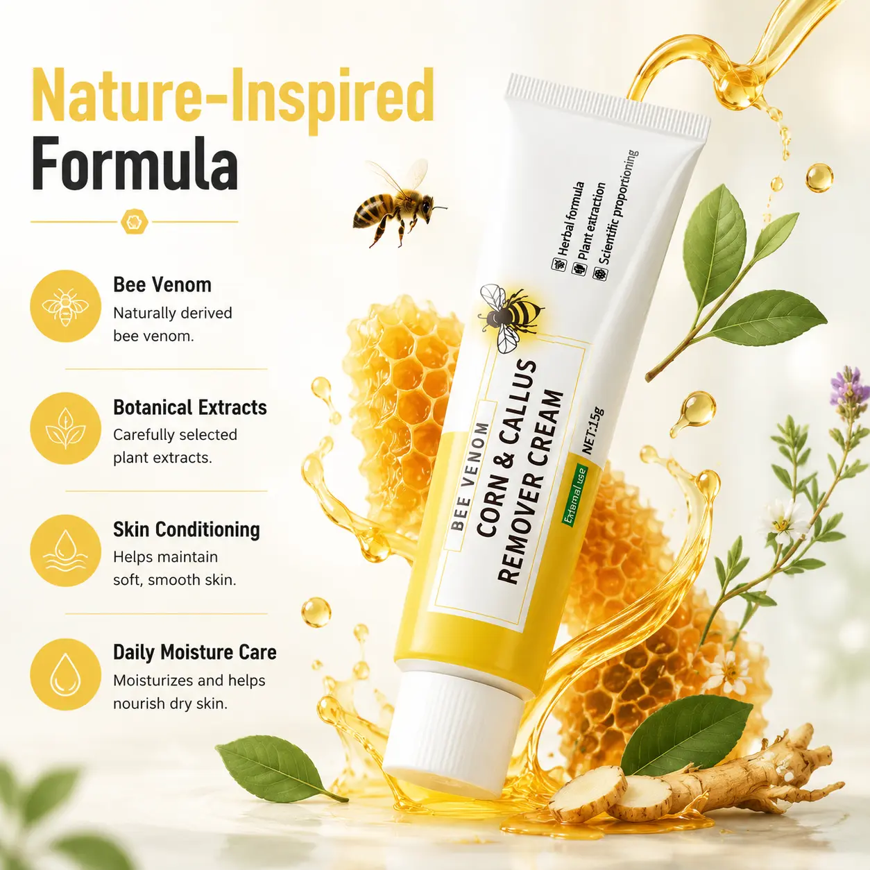 Buy 1 Get 1 Free Corn & Callus Natural Soothing Cream - Moisturizing, Hydrating, Peeling, Smoothing Wart Treatment with Long-Lasting Antibacterial Nail Sanitizer Spray