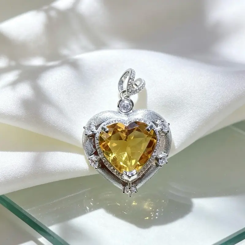 <PingEast Jewelry>Citrine pendant----925 Sterling Silver Pendant featuring a 12 mm eye-clean natural Citrine in a heart shape with a brushed finish. Elegant, timeless, and versatile—perfect for any outfit