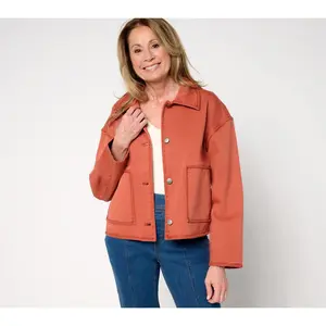 LOGO by Lori Goldstein Patch Pocket Jacket with Embroidery