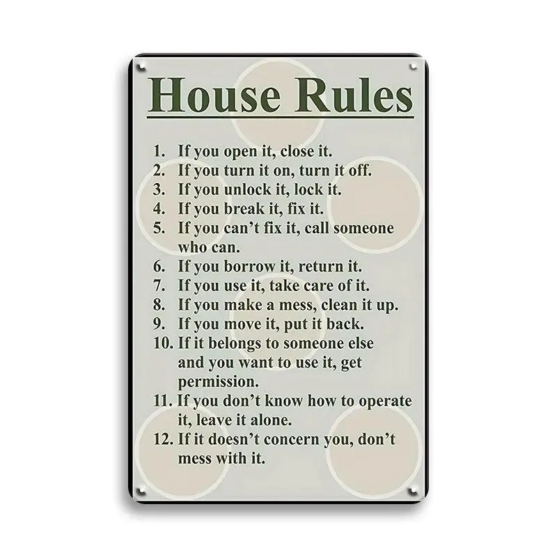 House Rules Sign, Vintage Tin Sign, Rustic Farmhouse Design, Wall Art Decor, Metal Poster Plaque, Indoor Decoration Sign for Home Decor, Room Decor, Garage Decor, Bedroom Decor, Decorative Plaque, Home Decor Gifts
