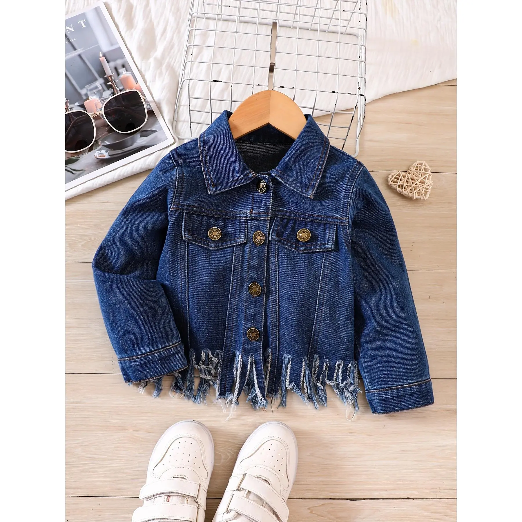 Girls' Casual Denim Jacket, Korean Style Coat for Baby Girls