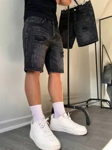 Men's Ripped Denim Shorts Summer Washed Whitewashed Casual Streetwear Five-Quarter Pants, Loose-Fitting Plain Jeans for Everyday Wear