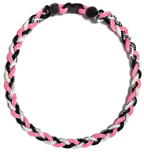 Baseball 3 Rope Braid Tornado Energy Necklace Black Pink White