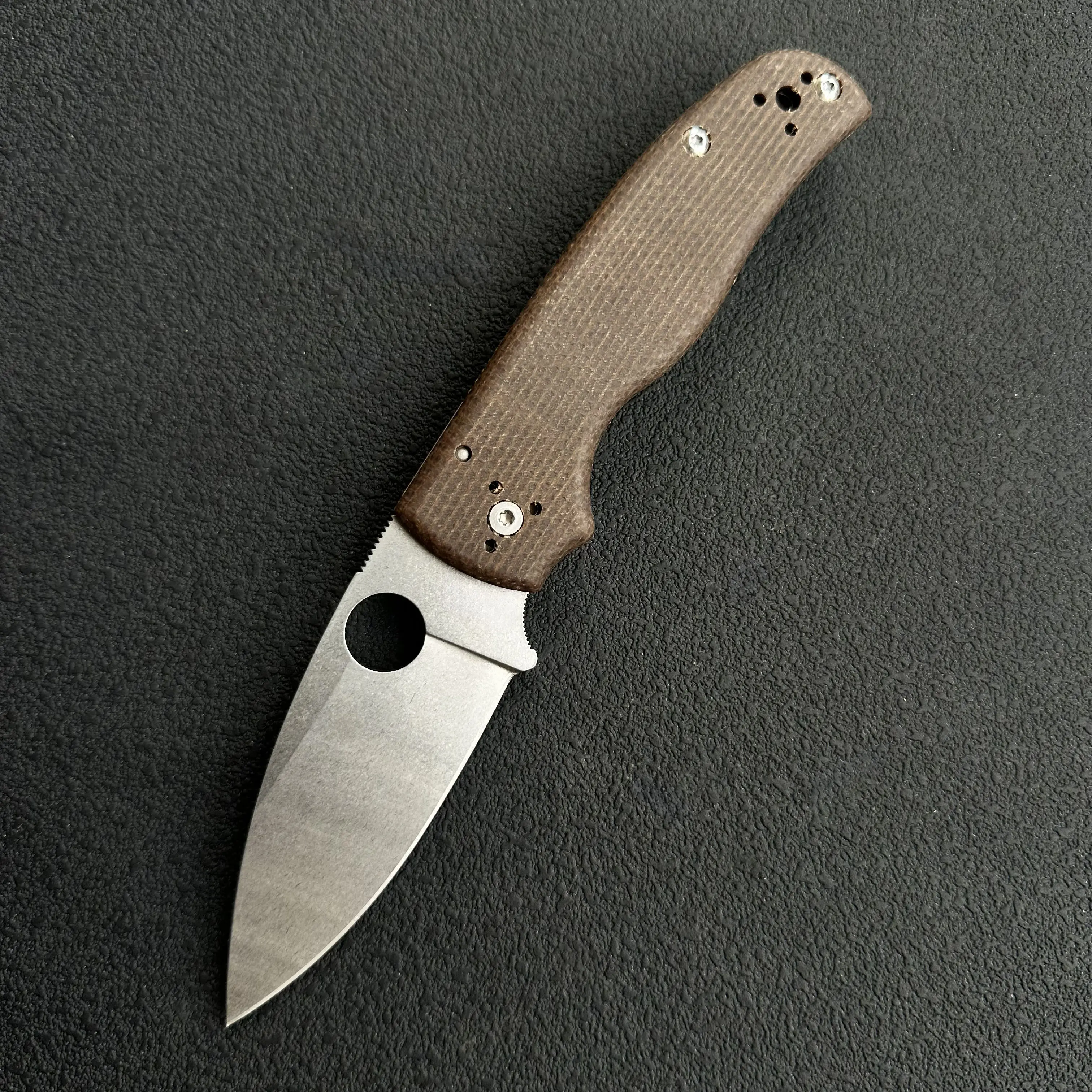 Micarta Handle Folding EDC Pocket Knife, D2 Steel Satin Drop Point Blade, Portable Everyday Carry Utility Knife for Camping & Household Cutting