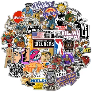 50 Hard Hat Stickers Welder, Tool Box Sticker Pack, Funny Weld Logo Vinyl Decals for Hardhat Helmet Hood Welder Machine Toolbox Car Bumper Water Bottle, Waterproof Welding Stickers for Adult Workers Vehicle Exterior Decoration Truck Accessories