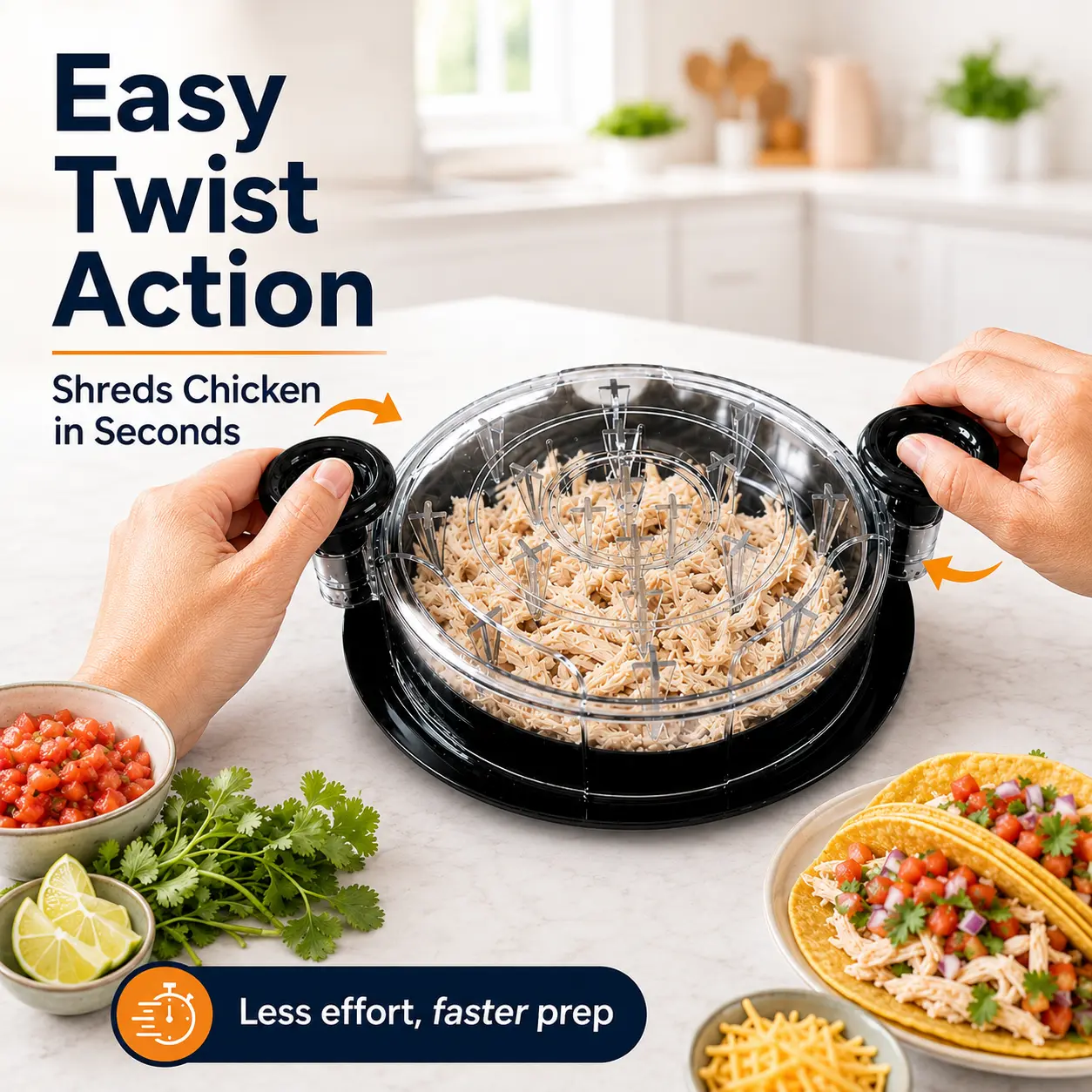 Premium Manual Chicken Shredder Bowl with Dual Handles for Fast Meat Prep, Tacos, Salads and Sandwiches