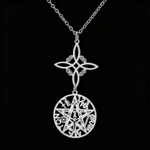 HIPEE Witch Knot Pentagram Tetragrammaton Necklace Stainless Steel Double Protection Jewerly