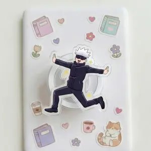 Happy Blindfold Sorcerer Kindleholder – White Hair Anime Boy Running Pose, Strongest Teacher Chibi, Magneticphonegrips for Manga Fans, Fun Otaku Gift