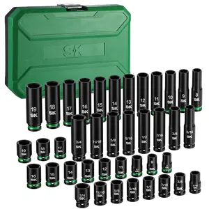 #fathersdaygift SK 3/8" Drive Impact Socket Set, 40-Pack Deep & Shallow Sockets, Metric 8 to 19mm, SAE 5/16″ to 3/4″, Premium CR-MO Steel, SureGrip 6 Point Design, With Storage Case