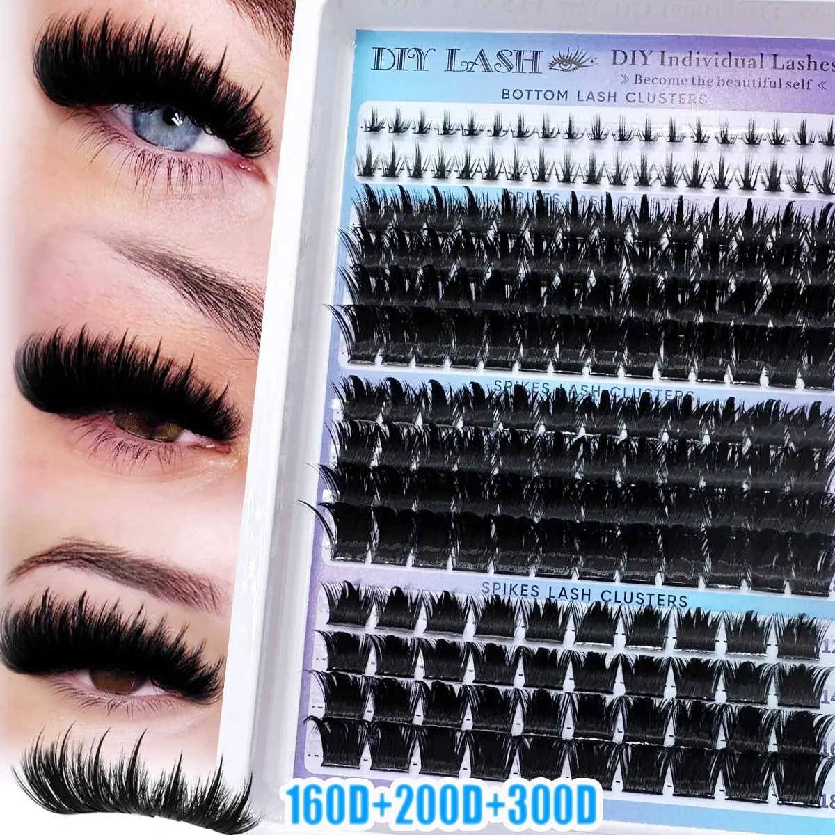 246pcs/182pcs Russian Lash Extensions Kit Spikes Lash 3D Volume Eyelash Clusters, Fluffy, Fluffy Volume Eyelashes, 60D/100D Bottom&Spiky Clusters & Individual Extensions Fairy Eyelash, 6-18mm Mixed Length, Natural