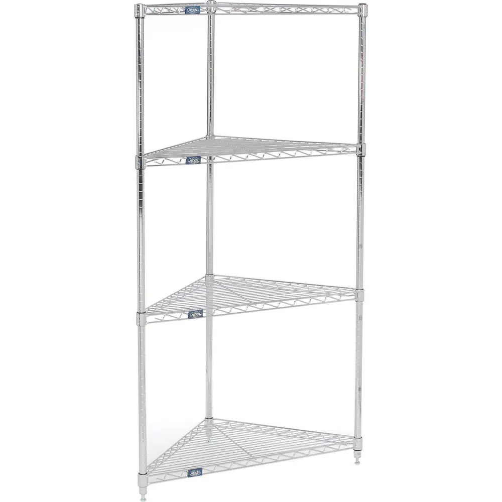 Global Industrial ST187C Nexel Triangular Chrome Steel 4-Shelf Corner Single Rack - Garage Organization, Closet Storage, 3 Posts, Leveling Ft, Adjustable Shelves, 24x18x74in, 800lbs Max, Warehouse-Ready, Adjustable Shelf