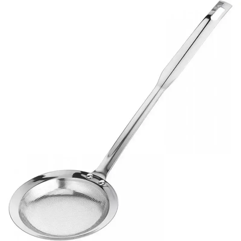 1pc Durable Rustproof Stainless Steel Fat Skimmer Spoon - Extra-Large Fine Mesh Strainer Cooking Accessory, Heat-Resistant Long Handle, Hanging Loop for Frying Grease Skimming, Ideal for Home Cooks, Cooking Accessories