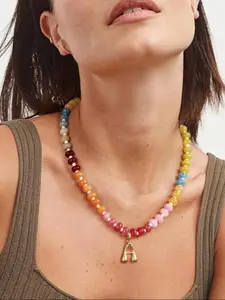 Summer Dopamine Fashion Bohemian Style Multicolor Abacus Beads, Stainless Steel 26 Bubble Letter Detachable Pendant, Unique Jewelry Accessory