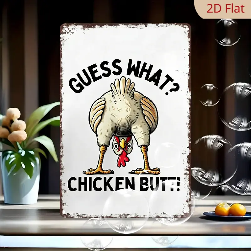 8x12 in Hanging Funny Chicken Metal Sign - Retro Home Decor Plaque for Kitchen, Farmhouse Gift for Chicken Lovers