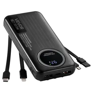 【fathersdaygift】VEVOR Portable Charger, with Built-in Cables, 10000 mAh Travel Battery Pack, 6 Outputs 3 Inputs Fast Charging Power Bank with USB Type-C Micro-B Input, Smart LED Display, for iPhone, Samsung, Android