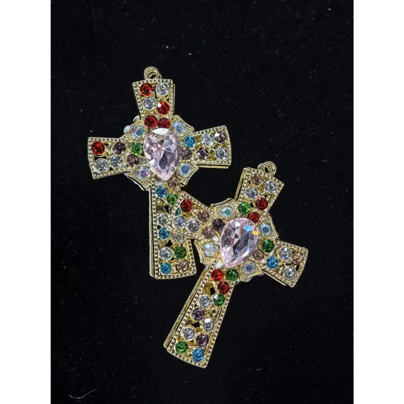 480   2PCS Luxury Rhinestone Cross Charms | Colorful Crystal Cross Pendants for DIY Accessories