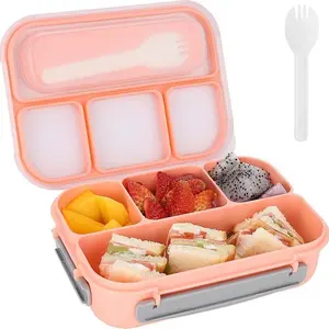 Bento Lunch Box,  4 Compartments and Spoon 1000 ML  for School, Work and Travel, BPA Free, Three Colors Gift Container Lightweight