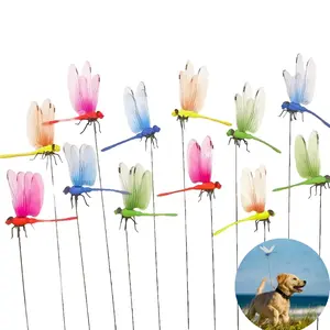 12 pcs Outdoor Fake Dragonfly Rod Clip, Garden Metal Dragonfly Clip Bug Repellent, Natural Organic Concept, 3D Dragonfly Garden Decoration, Garden Bird and Fly Interfere Devices for Indoor and Garden, Creative Home Accessories, Fun Hat Ornament