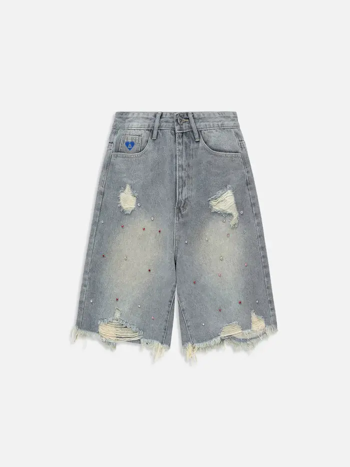Aelfric Eden Y2K Rhinestone Jorts Baggy Shorts Summer 2025 Trends Streetwear Trendy Men's Jorts Women's Jorts Womenswear Bottom Pocket Clothes Cotton Denim,back to school shopping