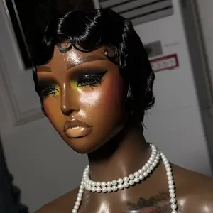 ShowRealHair Finger Wave Wigs Short Wavy Finger Wave Pixie Cut Wigs 13x4x1 T Part Lace Wavy Wig Brazilian Human Hair Wigs Finger Ocean Wave Wig 180% Density#SummerVibes