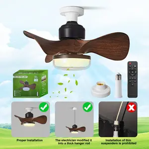 E27 Socket Fan Light LED Lamp Dimmable Remote Control Extender Pole Base 3 Speed Ceiling Fan Light for Bedroom Kitchen Living Room Garage Energy Saving