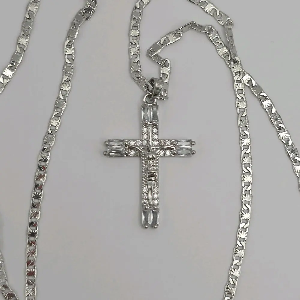 CHRIST ON THE CROSS Fashion necklace silver-plated stainless steel color with stone's