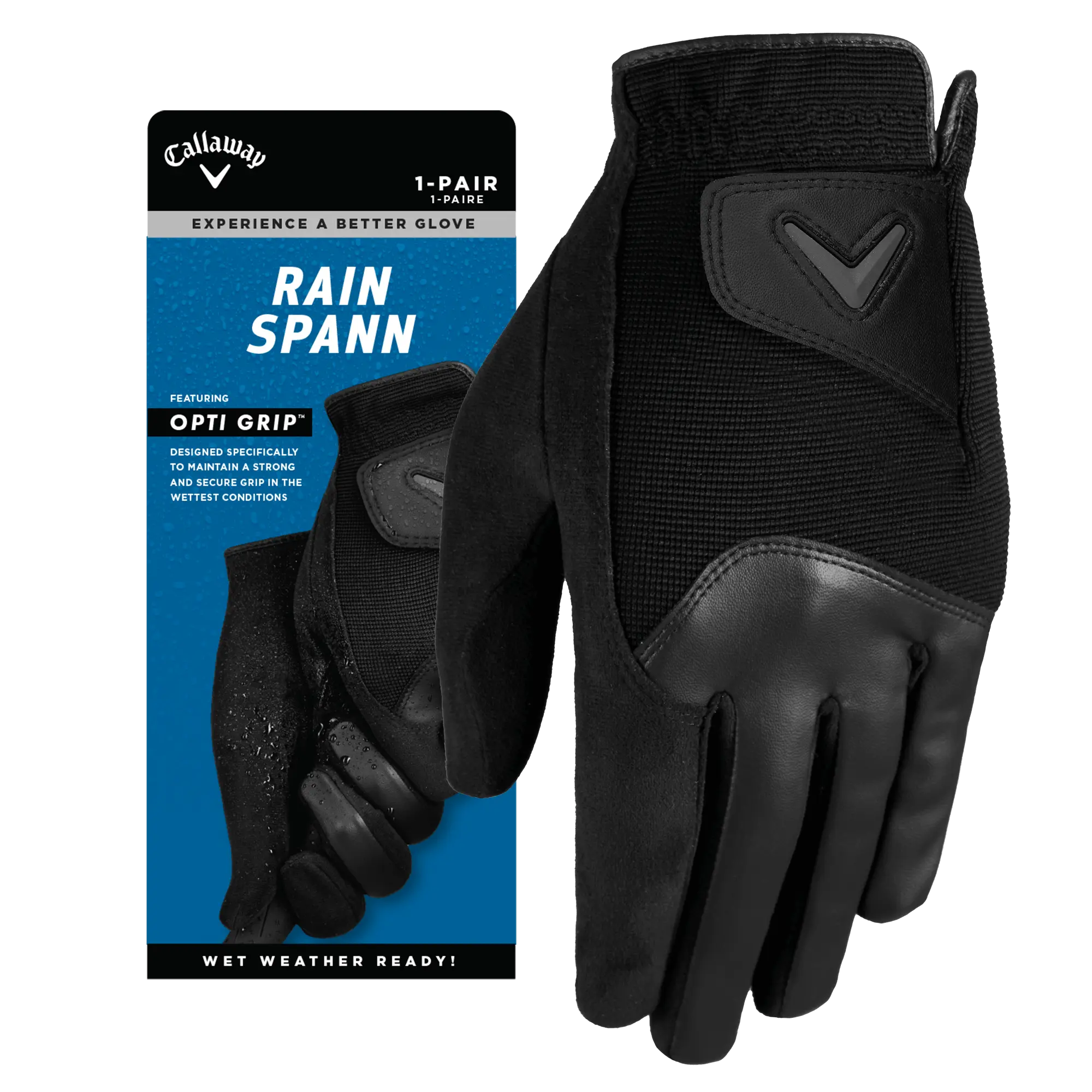 Callaway Golf Men's Rain Spann Golf Gloves (Pair) in Black | Size: Cadet Large Callaway Golf Men's Rain Spann Golf Gloves (Pair) in Black | Size: Cadet Large