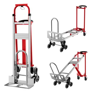 Garvee 3-in-1 Convertible Aluminum Hand Truck Dolly, 800 lbs Capacity, Stair Climbing Cart with Wheels, Heavy Duty Platform Trolley for Home, Office, Warehouse, Supermarket (Red+Silver)