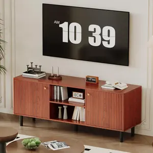 Gaomon 55in Engineered Wood Entertainment TV Stand for Living Room, Fluted Media Console for TVs Up to 65", Strong Legs, 2 Doors, Adjustable Shelf, Soft-Close Hinges, Easy Setup