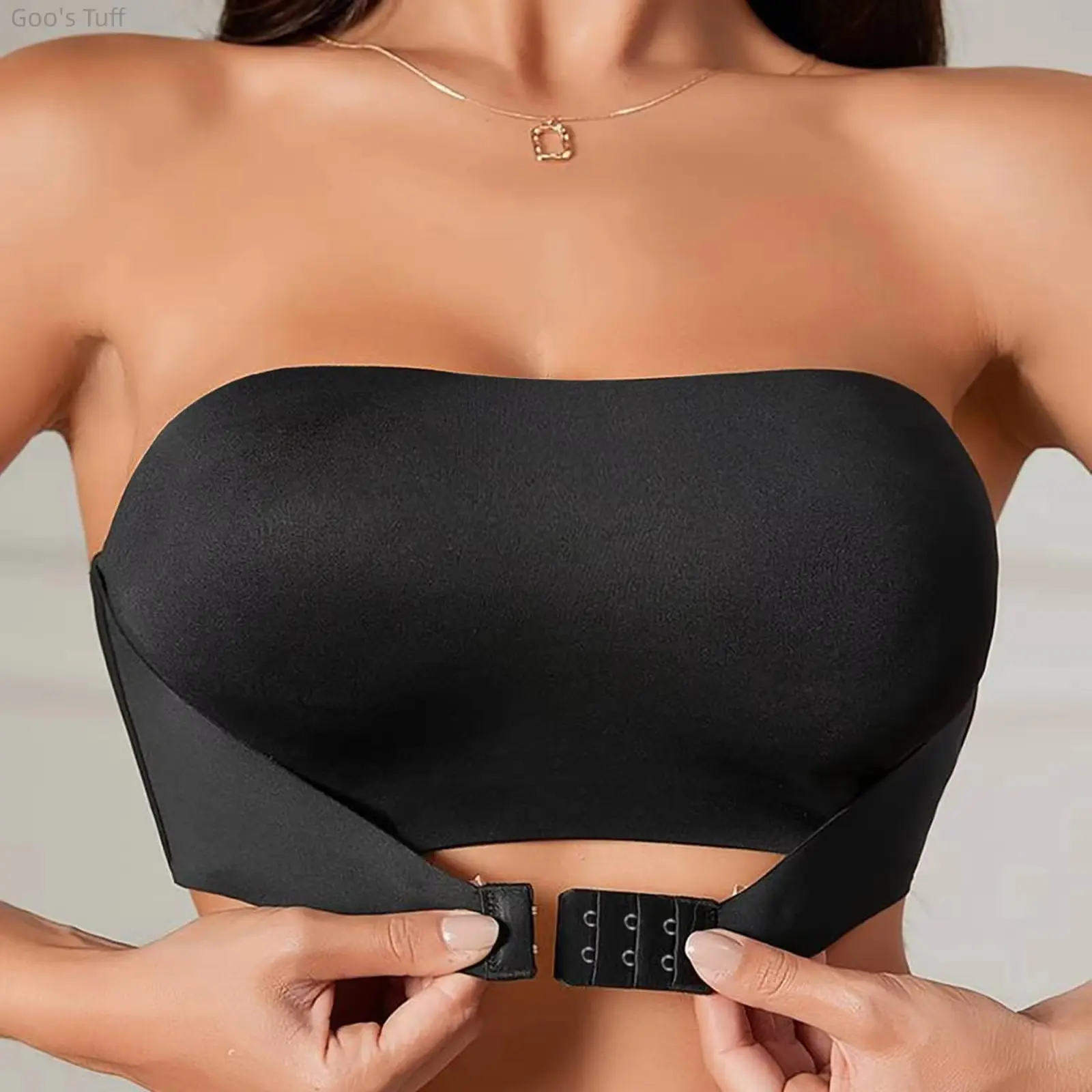Women Strapless Bandeau Bra Viral TikTok Invisible Wireless Lingerie Seamless Ice Si Anti-slip Front Closure Bustier Soft Wire Free Hidden Design Wedding Daily Sleeveless Dress Inner Wear