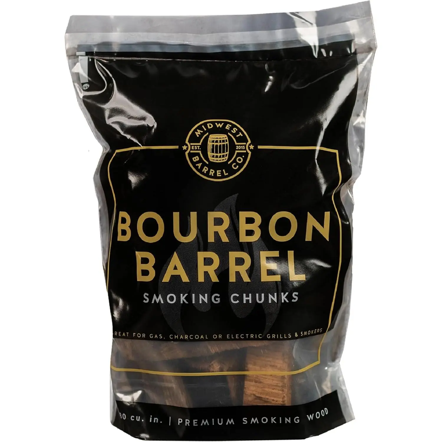 Midwest Barrel Company Bourbon Barrel BBQ Smoking Wood Chunks, 1-4 in | Authentic American White Oak Wood Chunks from Bourbon Barrels, Slow Burning, for BBQ, Lamb, Pork, Poultry, Veggies, Cheese