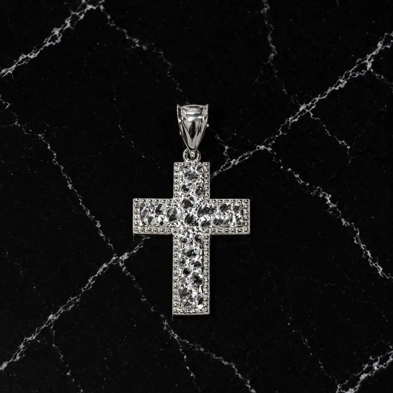 925 Sterling Silver Cross Pendant, Diamond Cut Religious Charm, Christian Jewelry, Gift for Men Women
