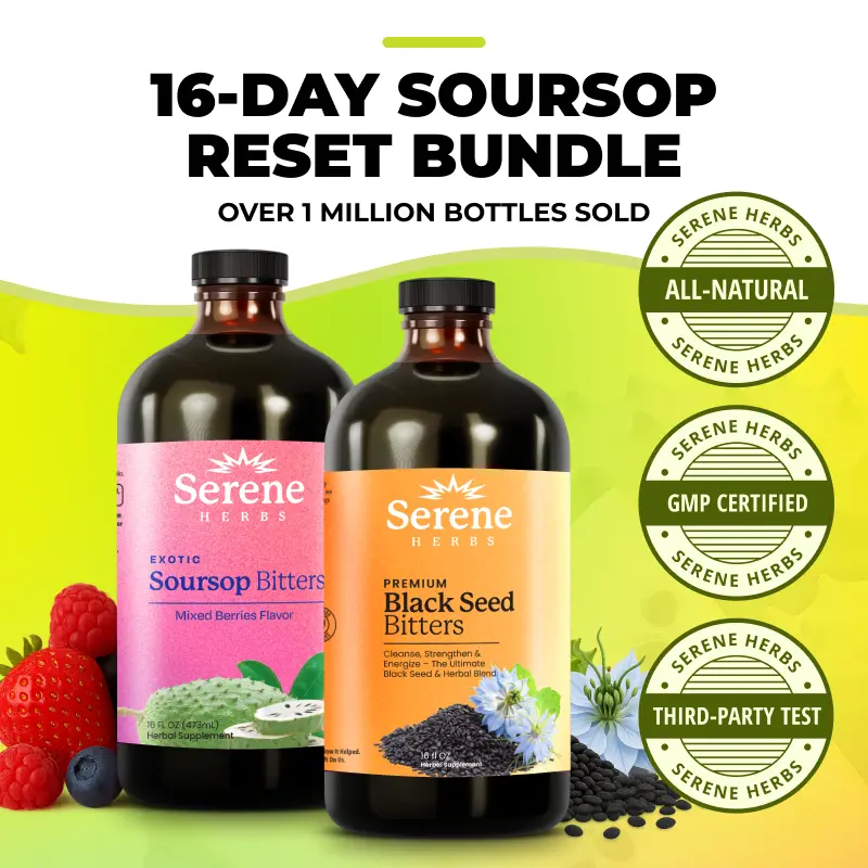 serene herbs glp-1 reset Serene Herbs 16 Day Soursop Reset | Organic Herbal Detox Cortisol Bundle  Gut Healthy Booster Immune Support & Energy | Non-GMO, Vegan (32 fl oz, 16  fl oz Each)