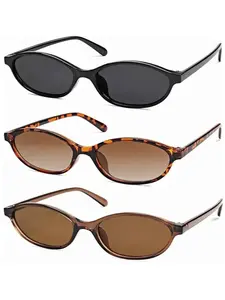 〖Summer Turn Up〗Retro Oval Stylish Sunglasses 3 PCS Women Vintage 90s Y2K Chic Cat Eye Narrow Small Frame Lightweight UV Protection Trendy Rich Girl Sunnies for Summer Beach Travel Daily Wear Lightweight Eyewear