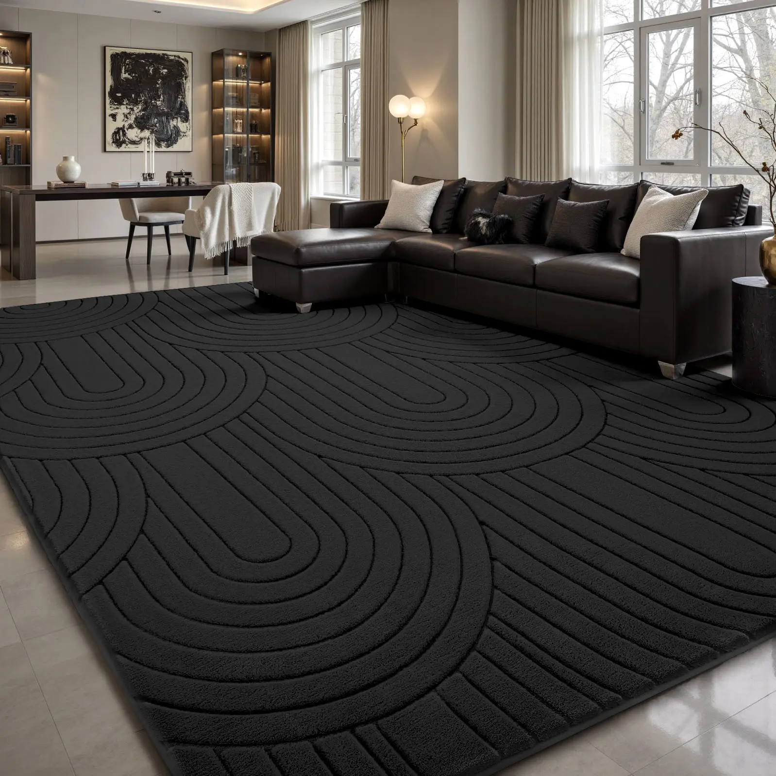 FAMVAL Modern Tree Ring Jacquard Area Rug, Soft Plush Geometric Rug with Non-Slip Bottom for Nursery Dorm Bedroom Decor