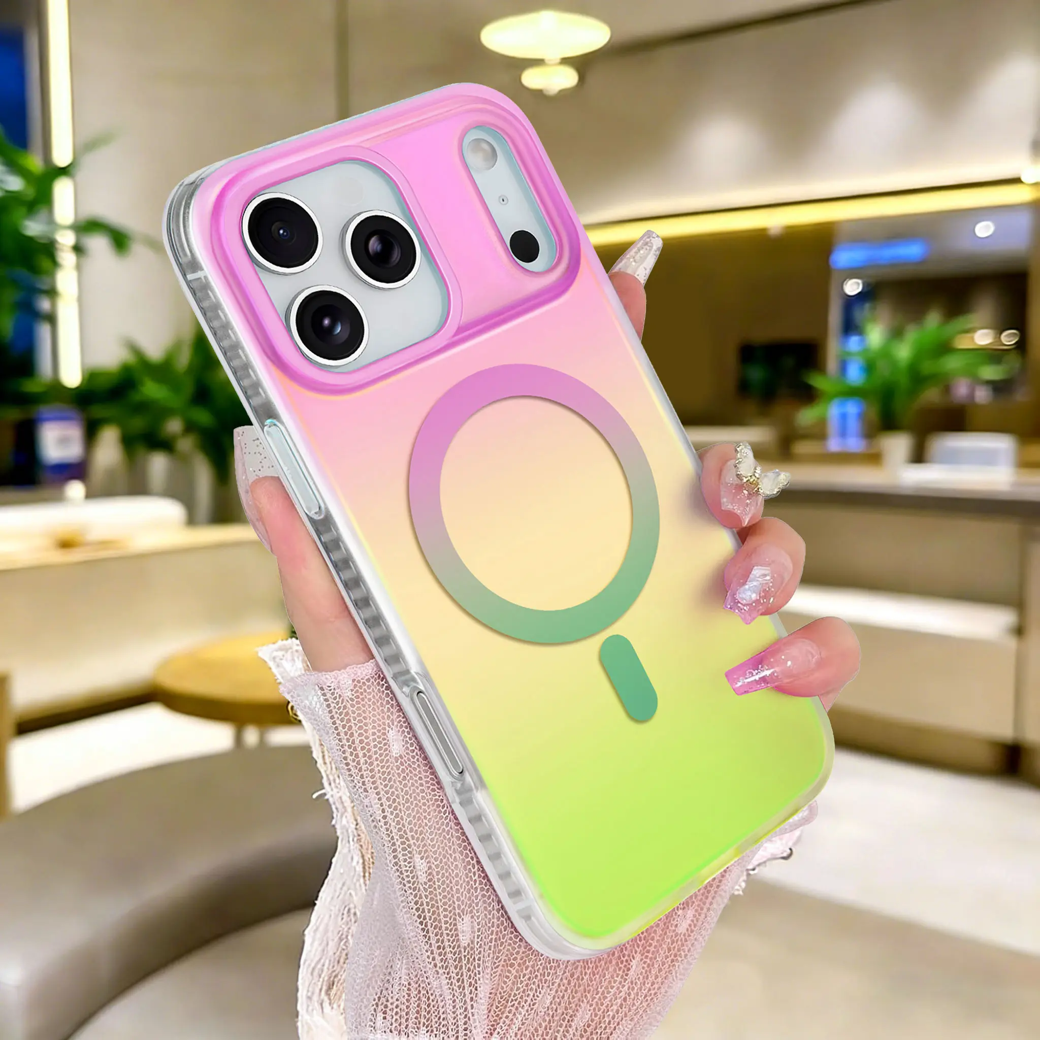 Rainbow Iridescent Gradient MagSafe iPhone Case - Matte Finish, Shockproof Protective Casing for Women - Smartphone/Cellphone Devices Protection Accessory