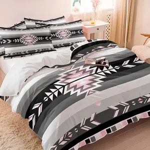 Aztec Navajo Ethnic Style Duvet Cover Set, 1 Duvet and 1-2 Coreless Pillowcases, Geometric Totems with Diamond, Triangle and Arrow Elements, Soft Comfort, Western Vintage Bedroom Decor, Gift Choice, Soft Bedding Sets