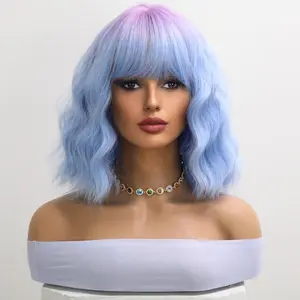 Smilco Blue-Purple Ombre Bob Wig - 16-inch Premium Synthetic Wig/SM039