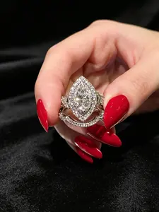 Luxury Artificial Zircon Decor Ring, 2 Counts Gorgeous Rhinestone Decor Ring, Fashion Accessories for Women, Trendy Jewelry Gift for Party, Daily Clothing Decor, Elegant Rhinestone Ring