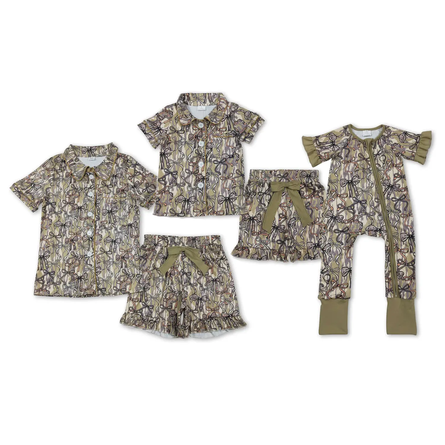 Family Matching Camouflage Pajamas Set - Adult Women's & 3T Baby Girl's Cute Short-Sleeve Sleepwear, Comfortable Lightweight Breathable Fabric for Family Photos, Shortsleeve, Everyday, Style, Print, Matching Set, Matching Sets