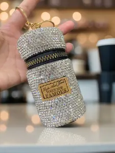 Luxury Rhinestone Keychain Coin Purse, Mini Cylinder Hanging Wallet, Korean Style Asymmetrical Design, Random Print, All Seasons, Keychain Pendant