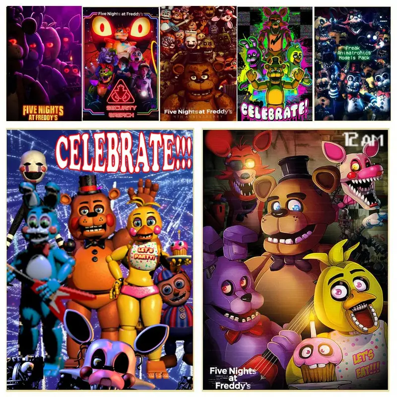 5 Nights At Freddys Poster Sticky Waterproof Wall Art High Quality Print Vibrant Cartoon Design Aesthetic Home Living Bedroom Decor Trendy Room Decoration Easy-To-Apply Gift Durable
