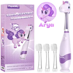 Papablic (Arya) Toddler Sonic Toothbrush Kids for 1-3Y, Cute Unicorn Cover & Smart LED Timer, 4 Brush Heads, Baby Daily Lightweight Oral Hydiene, Christmas Gift