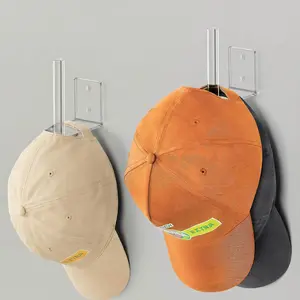 Clear  Baseball Cap Organizer (2 Pack) - Floating Hat Rack Display Holds 10-15 Hats, L-Shaped Hat Hanger with Adhesive & Screws, Hat Storage for Wall, Door, Closet Decor