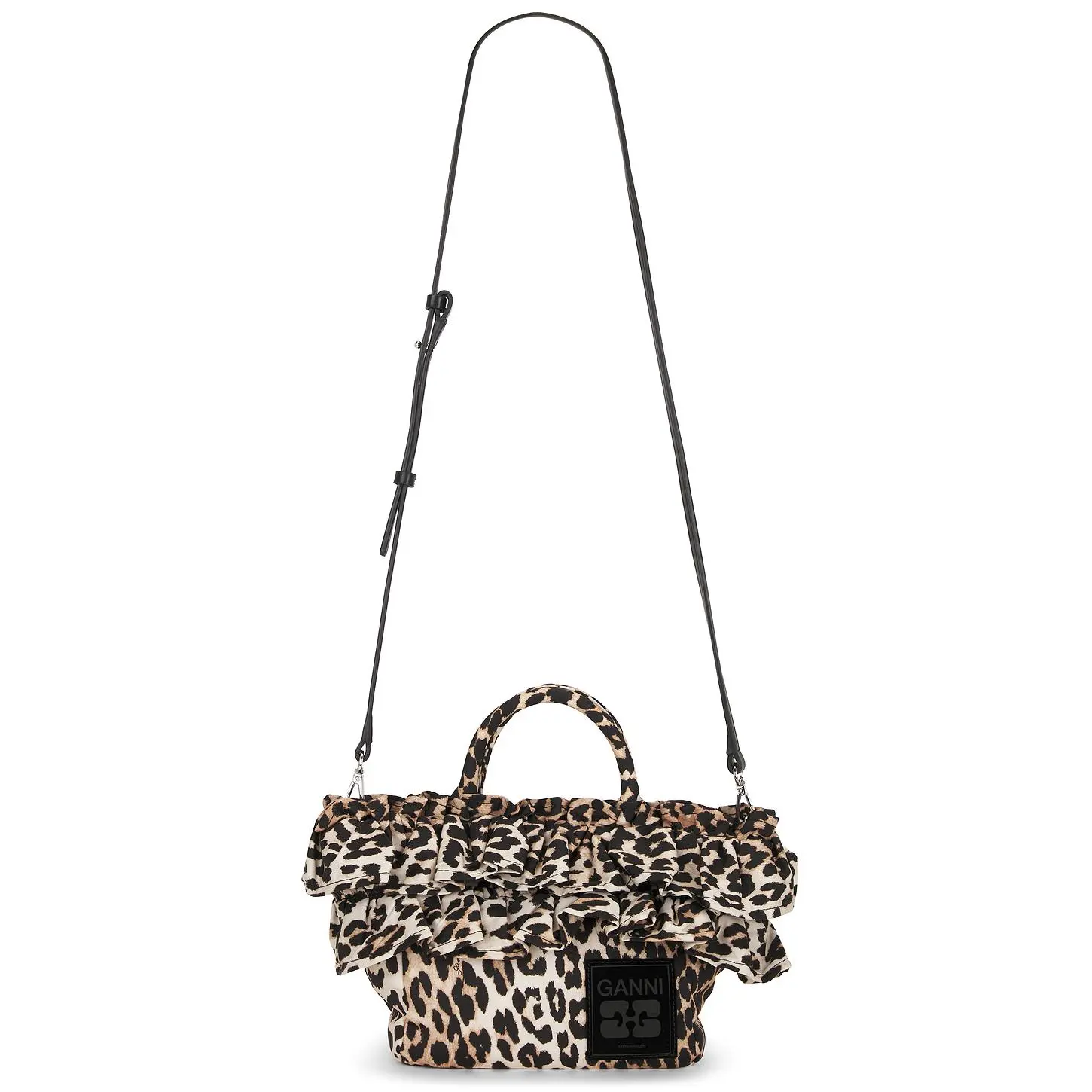 Ganni Mini Shopper Ruffle Print in Leopard