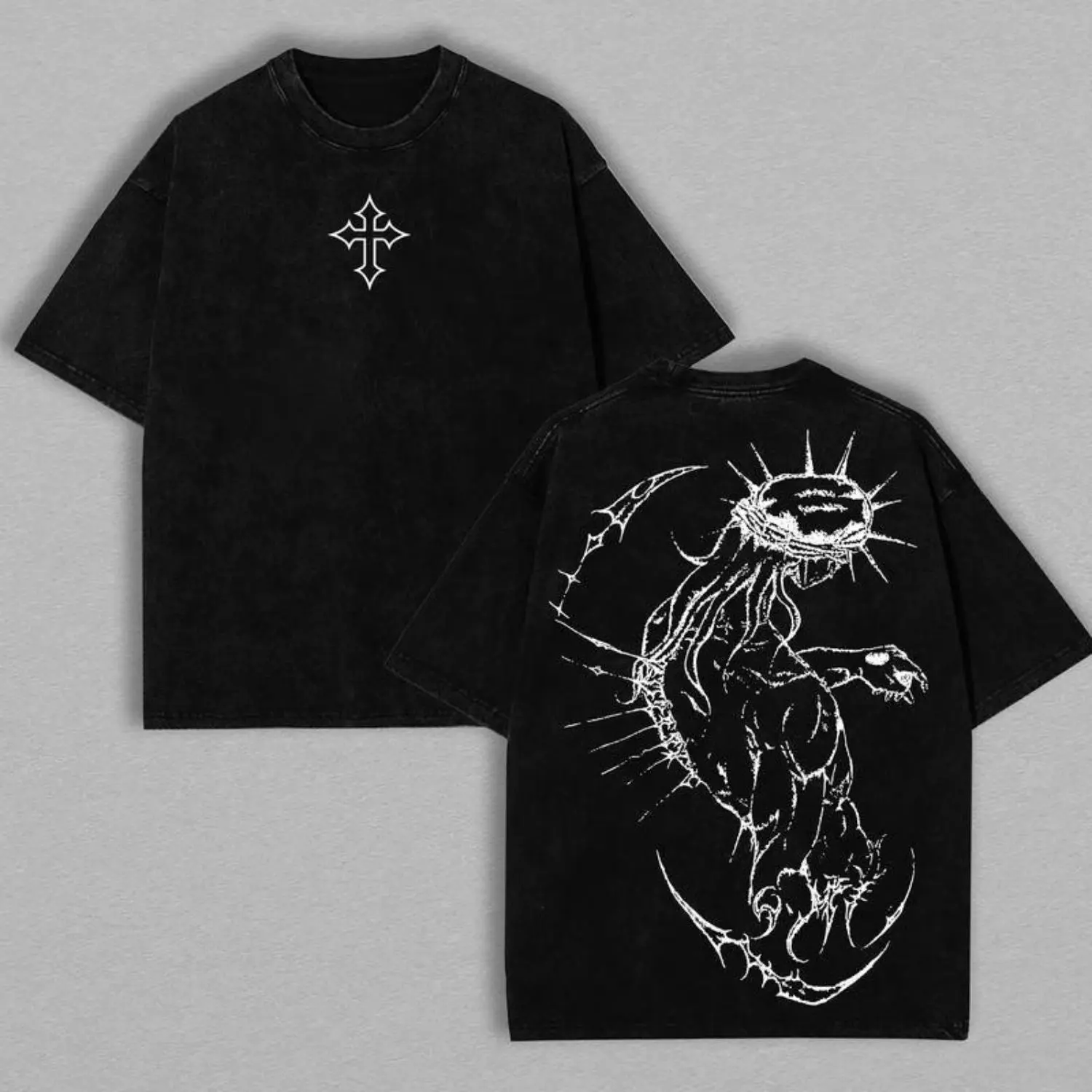 Unisex Brandless JJBA Jesus Oversized Gym Pump Cover T-Shirt - Textured Fabric, Round Neck, Cross Graphics, Top Collar, Ideal Gift for Fitness Enthusiasts & Christian Streetwear Fans, Tshirt, Print, Day, Gym Wear, High Contrast, Heat Transfer