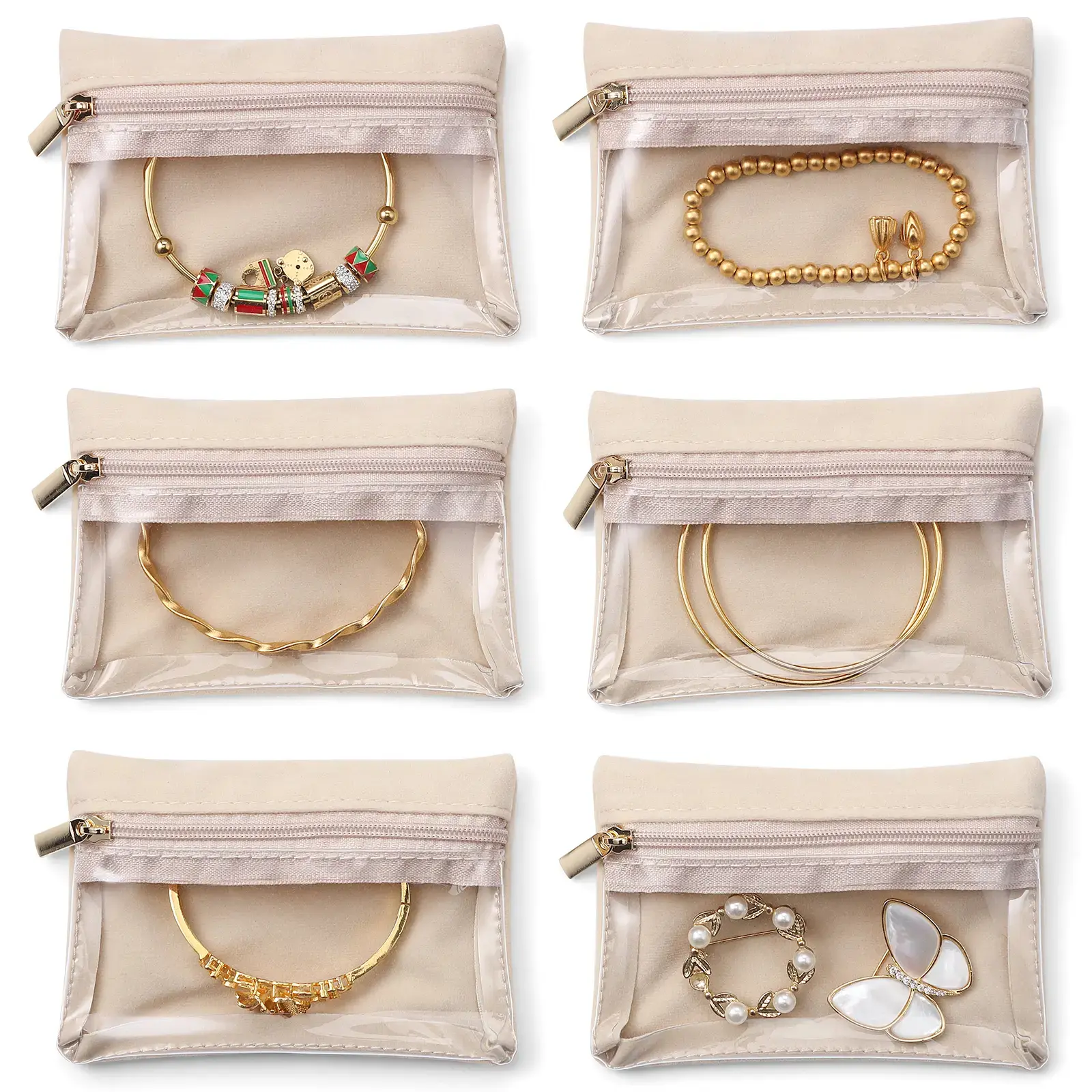 Velvet Clear Zipper Jewelry Pouch, Dustproof Compact Multi-Pack Jewelry Organizer, Portable Travel Storage Bag For Rings Earrings Necklaces, Daily Home Organization Accessory For Girls,back to school,back to school haul