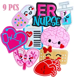 9PCS Finely Embroidered Iron on Patches Funny Note Applique Nurse Note Iron on Patches for DIY on Clothes, Bags, Hats etc